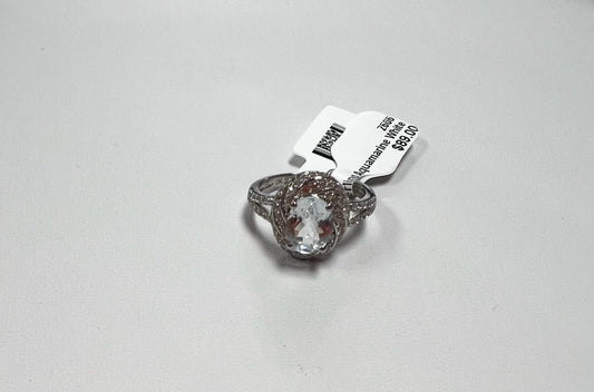 Sterling Silver Aquamarine White Zircon Ring New w/ Tags Size 8 JTV