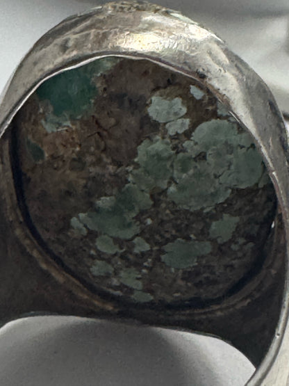 Vintage Native American Sterling Silver Heavy 29g Turquoise Ring Size 11.5