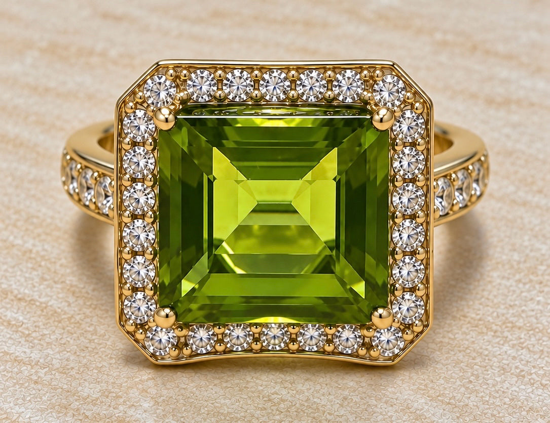 14k Yellow Gold Peridot & Diamond Ring Size 6.75