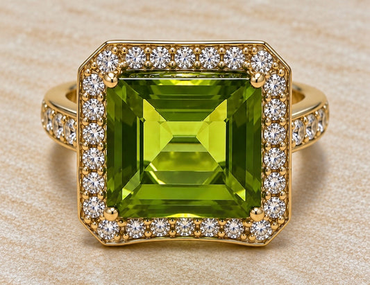14k Yellow Gold Peridot & Diamond Ring Size 6.75
