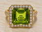 14k Yellow Gold Peridot & Diamond Ring Size 6.75