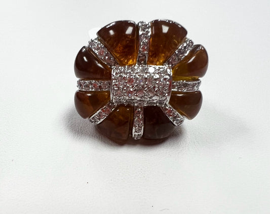 Sterling Carved Amber Ring Size 5