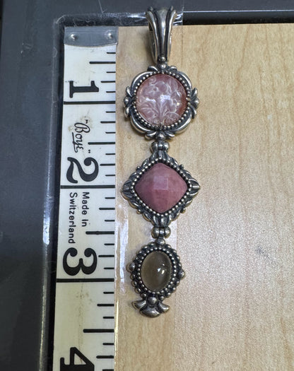 Carolyn Pollack Relios Sterling Silver Pendant 3.3" Morning Glory Pink Rhodonite