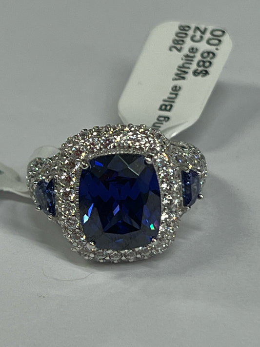 Sterling Silver Blue & White CZ Ring New w/ Tags JTV Size 8