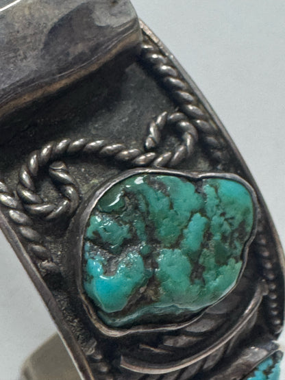Vintage Sterling Silver Cuff Turquoise Watch Bulova Accutron New Battery