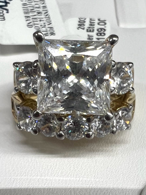Charles Winston 2 pc Gold Over Sterling Silver Eterno CZ Wedding Set Size 8