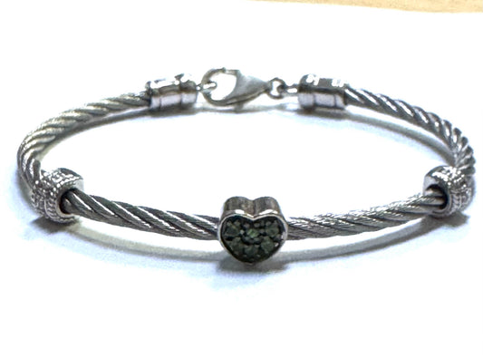 Sterling Silver & Steel Diamond Cable Bracelet
