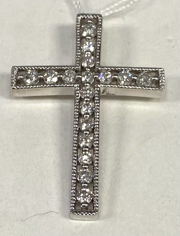 14kw 1/2 ct tw Cross Pendant 1.10" x .75"