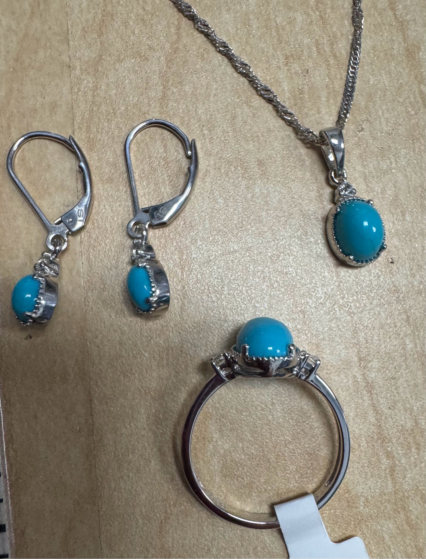 3 pc Sterling Silver Turquoise Set Ring Size 8 New JTV
