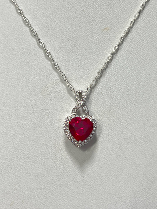 Sterling Silver Lab Cr Ruby & CZ Necklace Pendant Chain New JTV