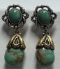 Carolyn Pollock Sterling Silver & Brass Green Turquoise 1.25" Dangle  Earrings