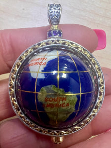 Gems en Vogue Lapis & African Amethyst Large Globe 2.2" x 1.5" Pendant Sterling