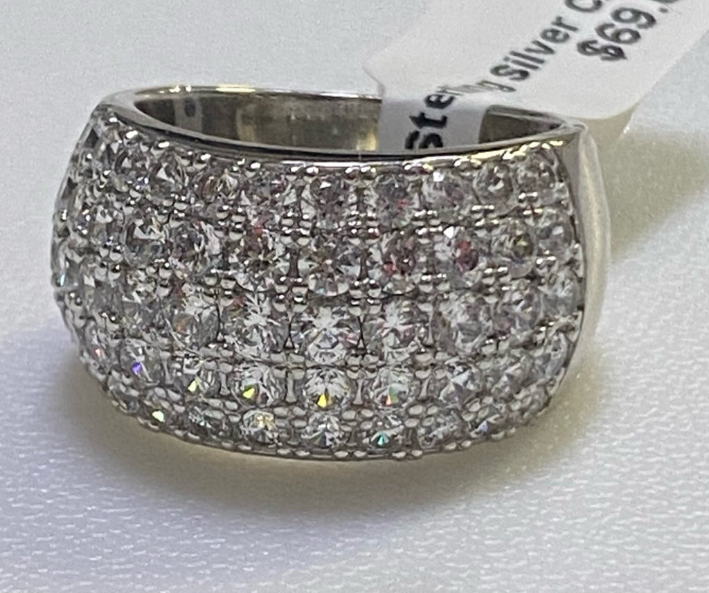 Sterling Silver CZ Ring Wide Band Size 8