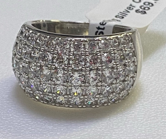 Sterling Silver CZ Ring Wide Band Size 8