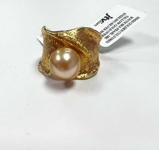 Gold Over Sterling Silver Golden Pearl New w/ Tags JTV Size 10