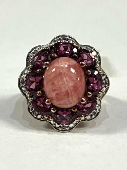 New Rose Gold Over Sterling Silver Gemstone Ring Rhodolite Garnets Size 6.75