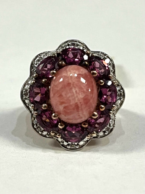 New Rose Gold Over Sterling Silver Gemstone Ring Rhodolite Garnets Size 6.75