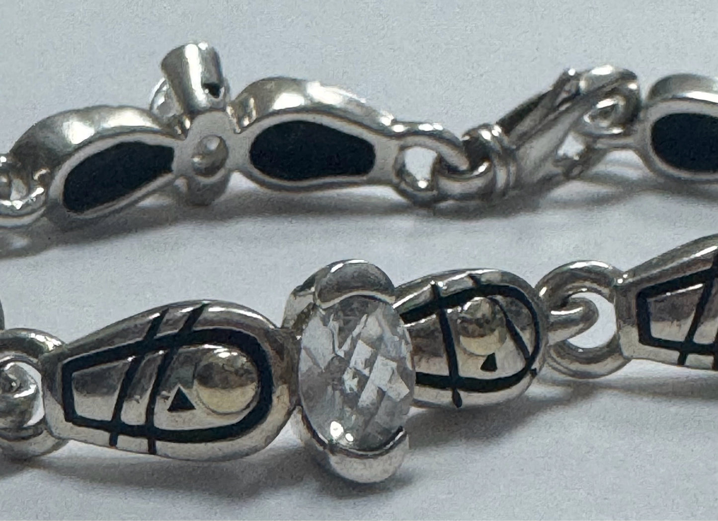 Designer John Atencio JA Sterling Silver & 18K Gold White Topaz 7" Bracelet