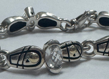 Designer John Atencio JA Sterling Silver & 18K Gold White Topaz 7" Bracelet