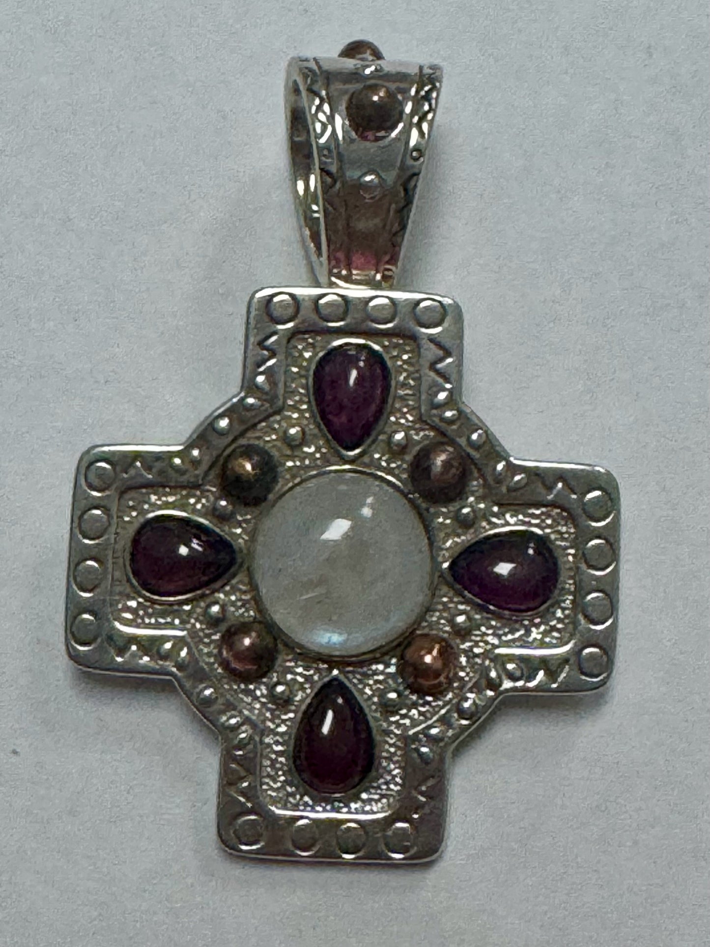 Carolyn Pollack Relios Sterling Silver Copper Moonstone Garnet Pendant Brooch