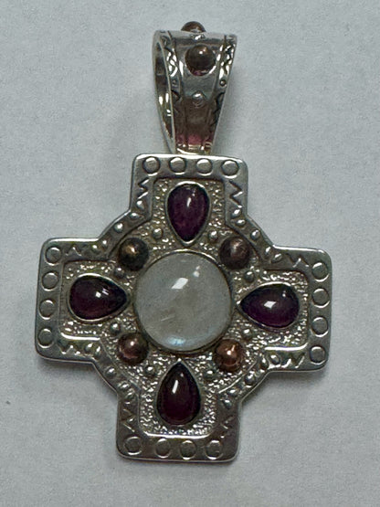 Carolyn Pollack Relios Sterling Silver Copper Moonstone Garnet Pendant Brooch