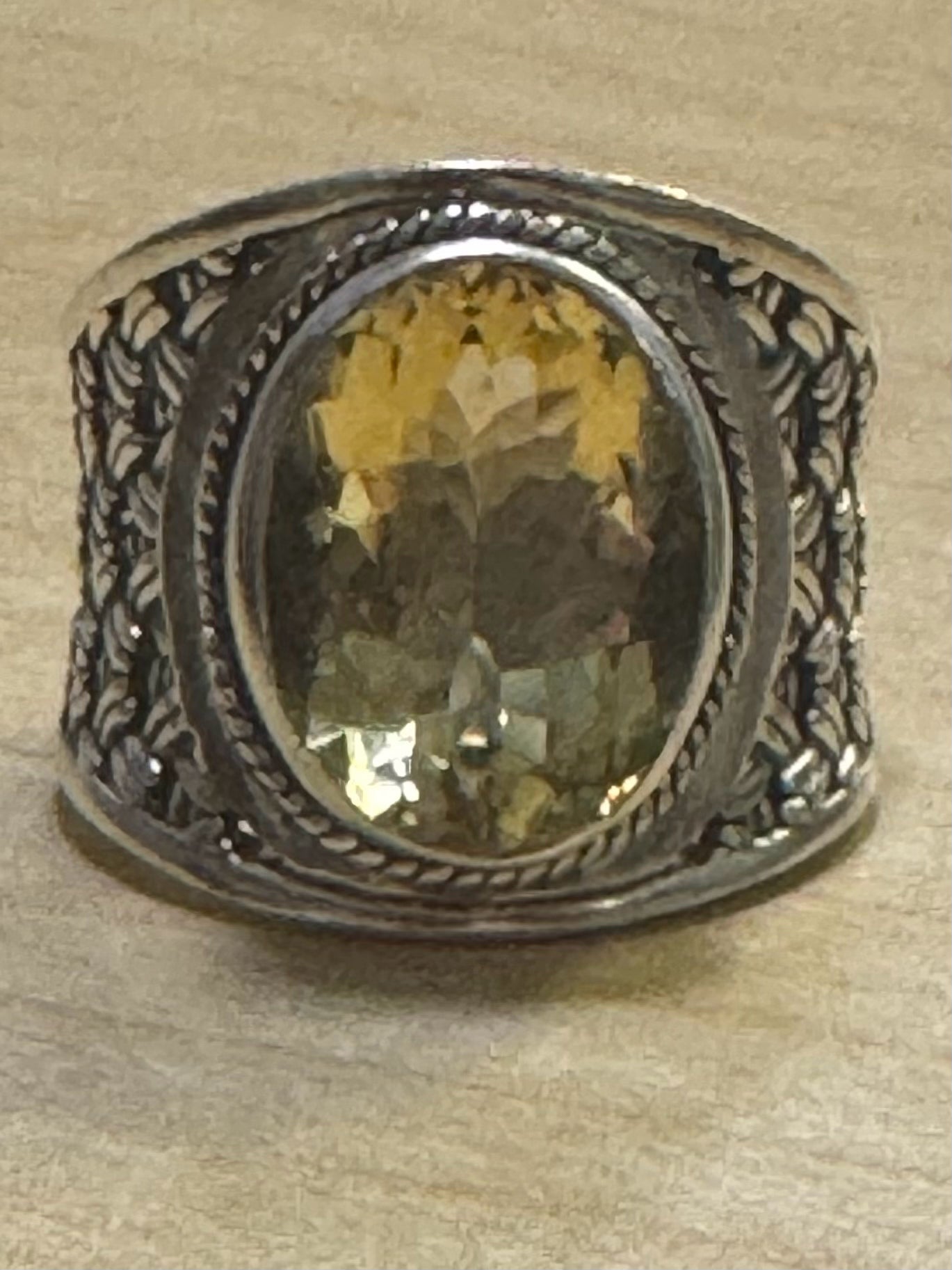 Samuel Benham BJC 925 Sterling Silver Wide Band Oval Citrine Ring Size 8.25