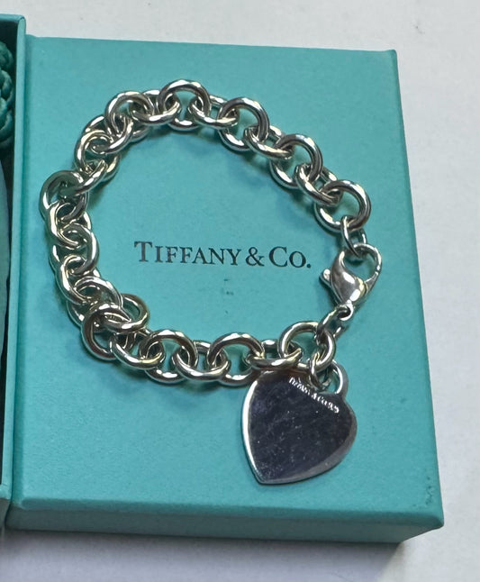 Tiffany & Co. 925 Sterling Silver Heart Tag Charm Link 7.25" Bracelet