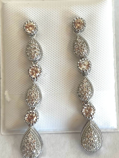 Sterling Silver White Zircon Earrings New JTV