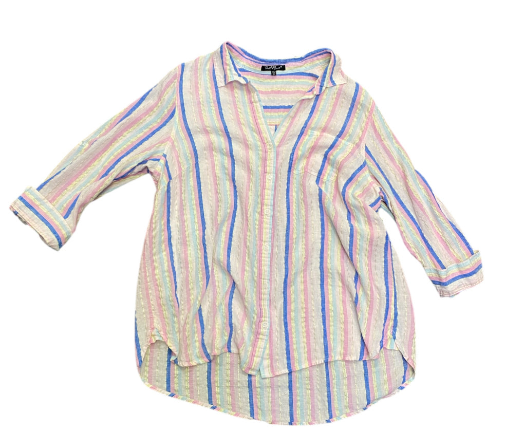 Pink Striped VELVET HEART Long Sleeve Shirt Women's