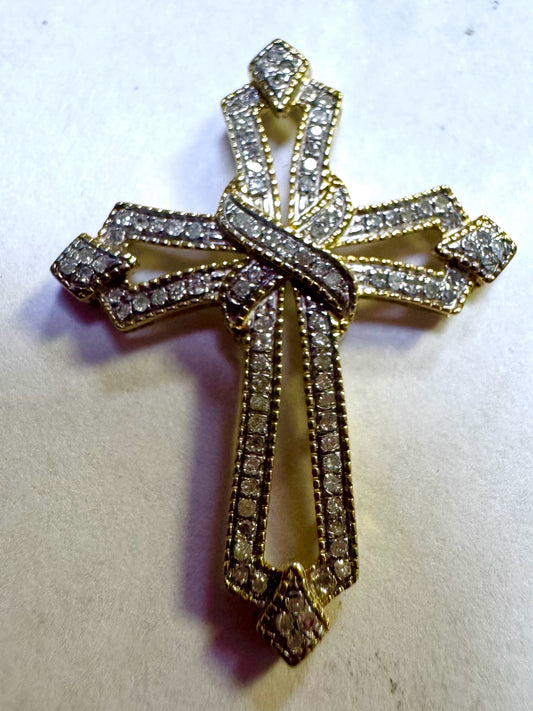 Gold Over Sterling Silver Diamond Pendant Cross