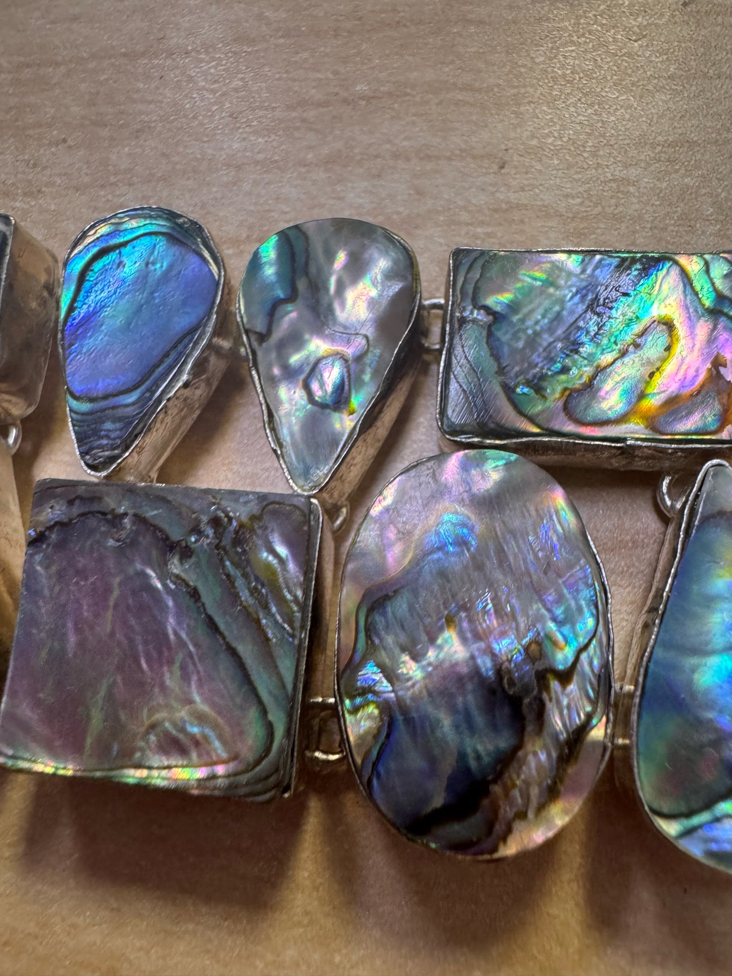 Sterling Silver Abalone Bracelet 1.5" Wide Chunky Toggle 7.25" - 8.5"