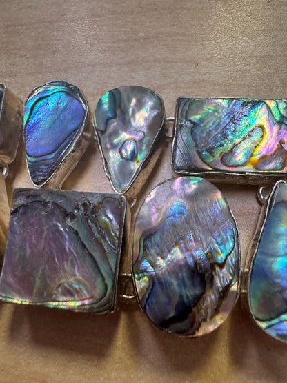 Sterling Silver Abalone Bracelet 1.5" Wide Chunky Toggle 7.25" - 8.5"