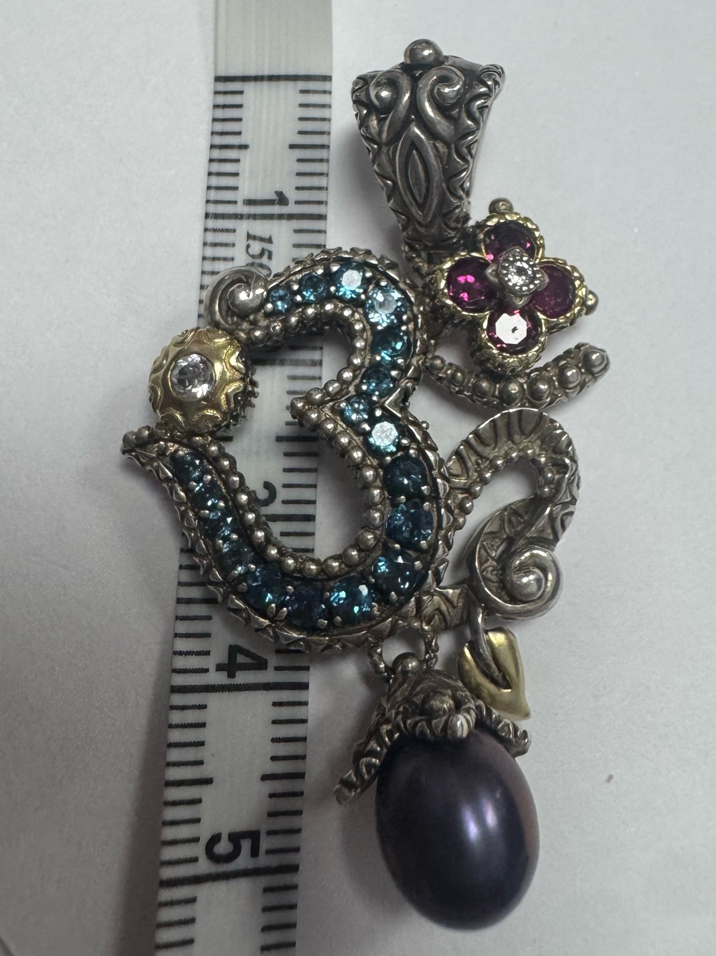 Barbara Bixby Sterling & 18K Gold Sapphire Garnet Black Pearl Pendant Enhancer