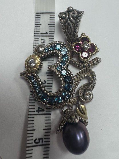 Barbara Bixby Sterling & 18K Gold Sapphire Garnet Black Pearl Pendant Enhancer