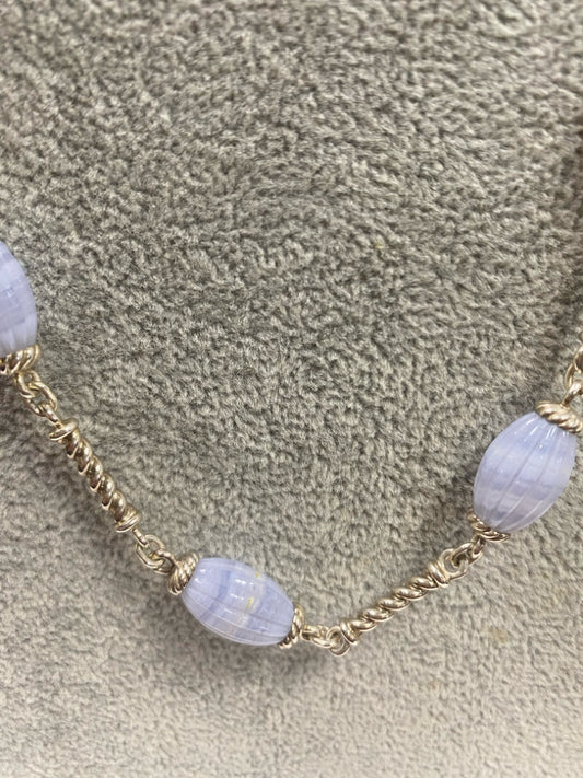 Whitney Kelly WK 31.5 inch Sterling Silver Carved Blue Lace Agate Necklace.