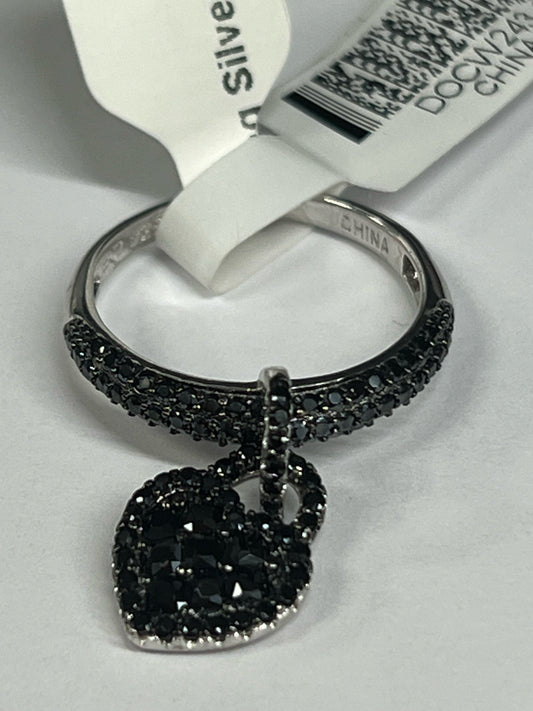 Sterling Silver Black Spinel ring Size 8 JTV New