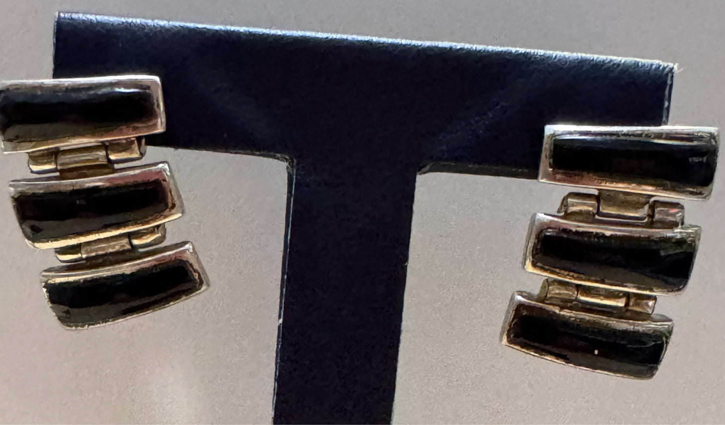 Betty Thomas Sanel Navajo 925 Sterling Silver Black Onyx Drop Dangle Earrings