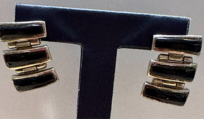 Betty Thomas Sanel Navajo 925 Sterling Silver Black Onyx Drop Dangle Earrings