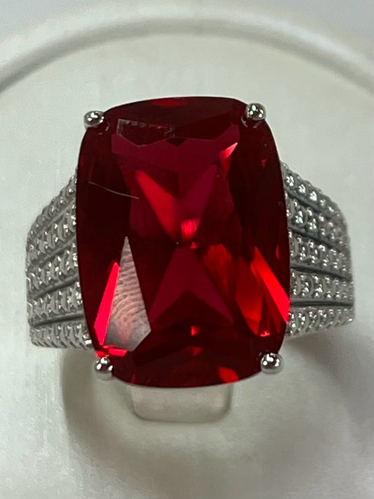 Sterling Silver Red CZ Ring Size 8 New w/ Tags JTV