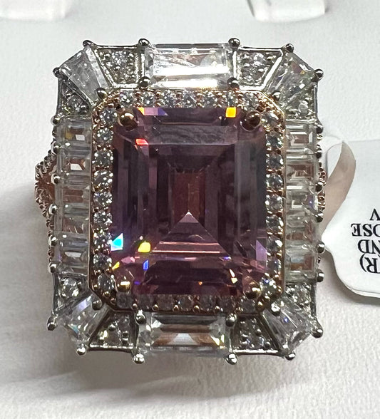 Rose Gold Over Sterling Silver Pink White CZ New w/ Tags JTV Size 8