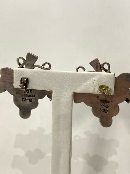 925 Sterling Silver Grape Bunch  Vintage Earrings 17g 1.4" x 1.1" Mexico Taxco