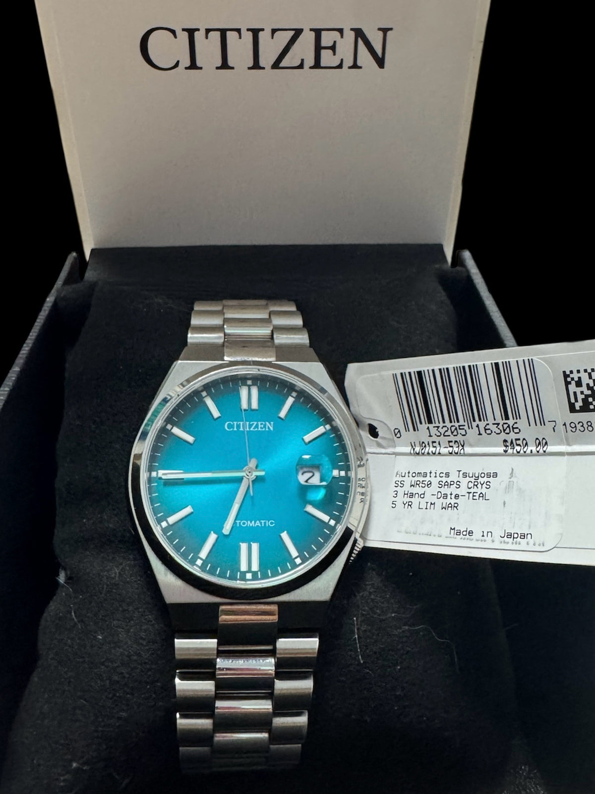 Citizen Men's Tsuyosa Automatic Blue Teal Dial Stainless 40mm Watch 8210-S126967