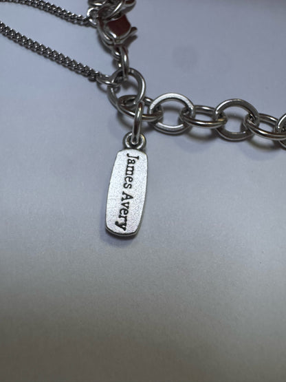 James Avery Sterling Silver 8” Charm Bracelet w/ Safety Chain & Logo Tag & Box