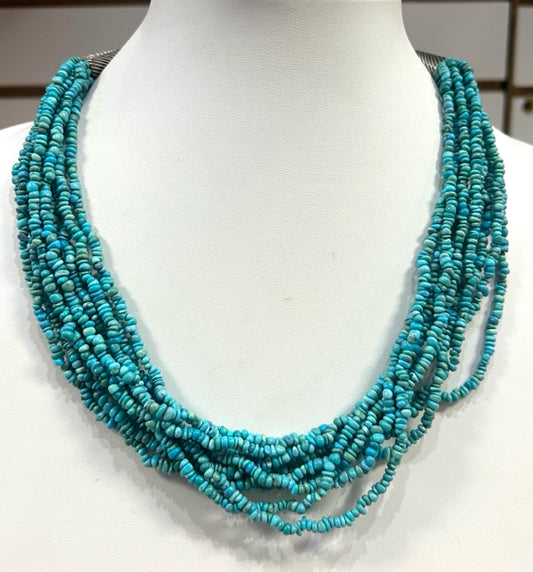 Carolyn Pollack Sterling Silver Beaded Turquoise 10 Strand Necklace Adj 17"-21”