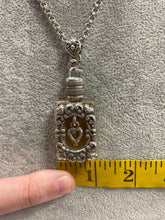 Load image into Gallery viewer, Brighton Glass Perfume Bottle Pendant Silver Heart Scroll Vintage