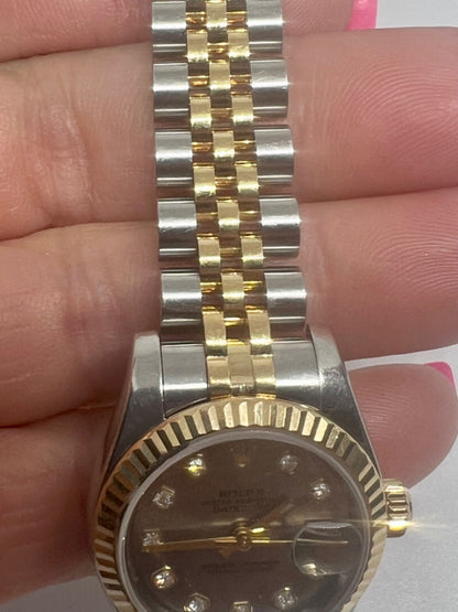 Rolex 18k Gold & Stainless Steel Datejust 26MM Lady's Watch 179113 Diamond Dial