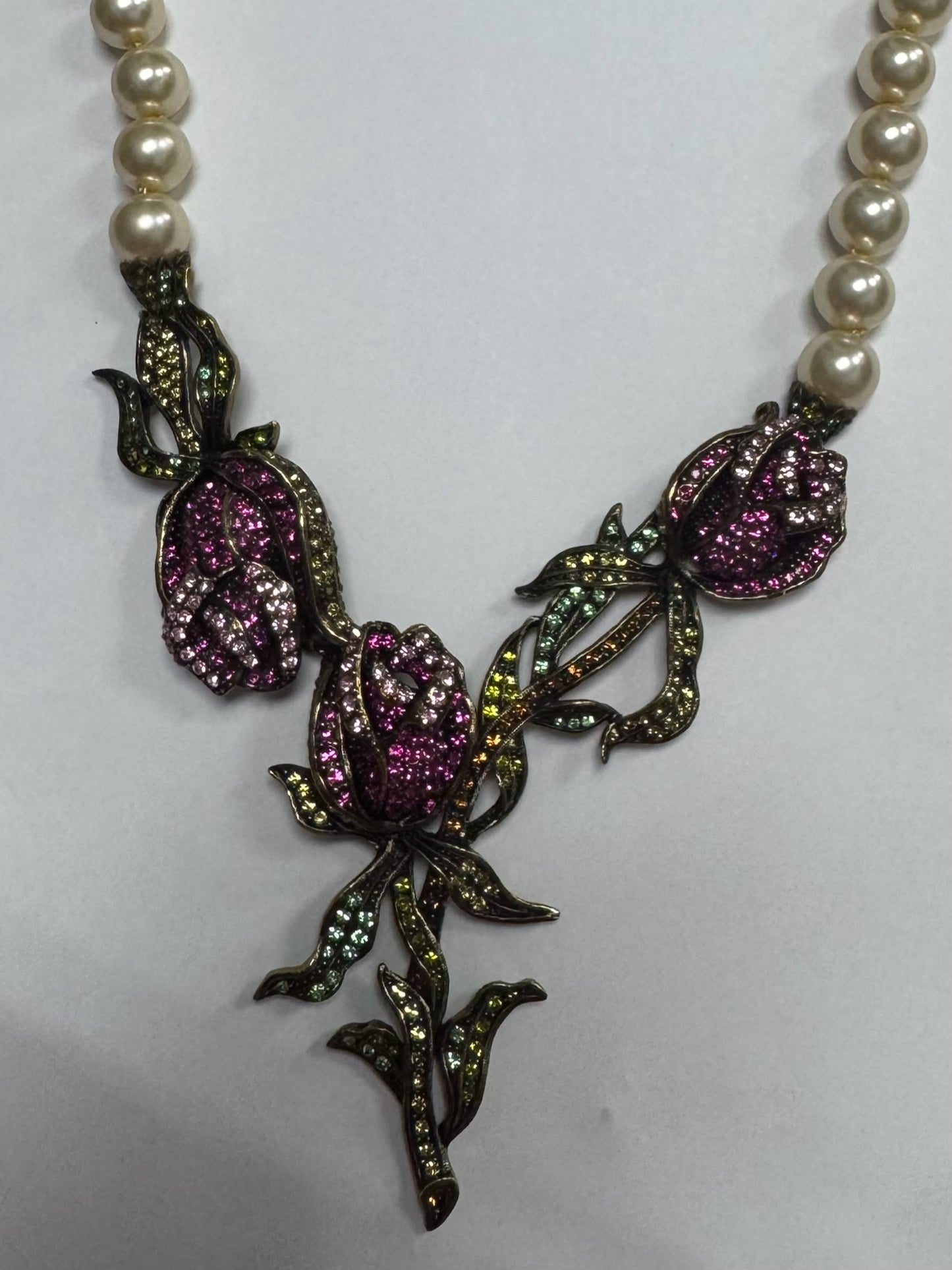 Heidi Daus Climbing Rose Pavé Crystal Beaded Faux Pearl Necklace 17"-22"