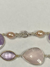 Load image into Gallery viewer, Michael Dawkins Sterling Silver Purple Amethyst Rose Quartz Pearl 8.25&quot; Bracelet
