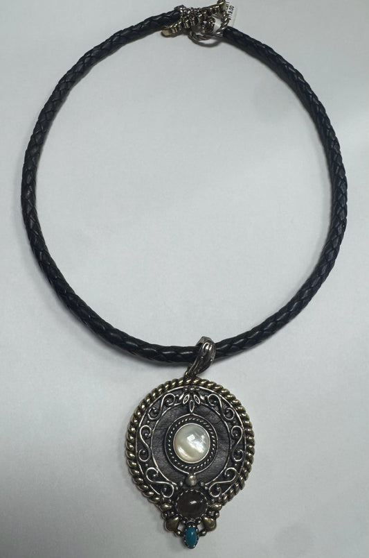 CAROLYN POLLACK American West Sterling Silver & Brass Pendant Mother of Pearl