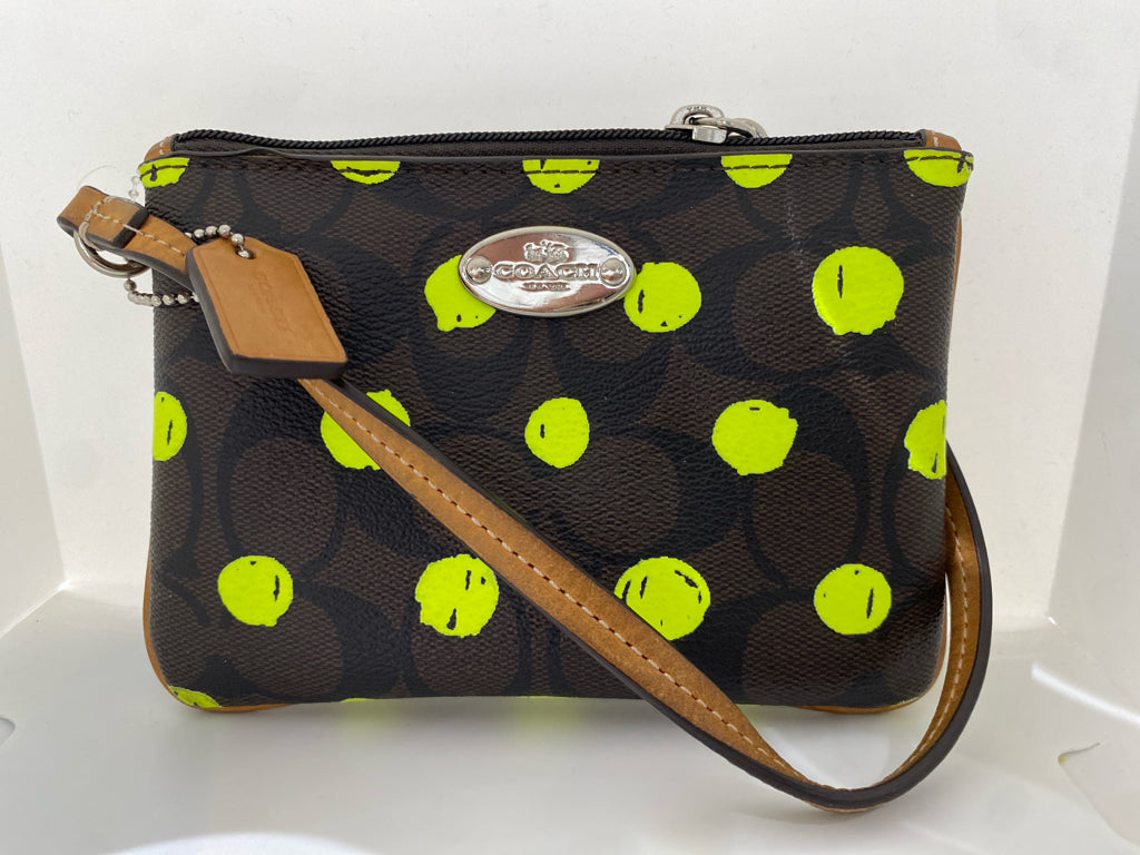 Designer Dark Brown/Yellow Coach Wristlet